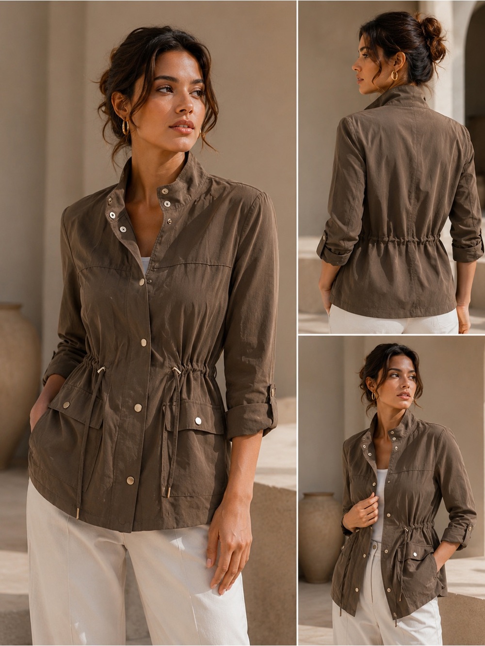 Zara Olive Utility Drawstring Jacket Light Summer Spring Jacket M